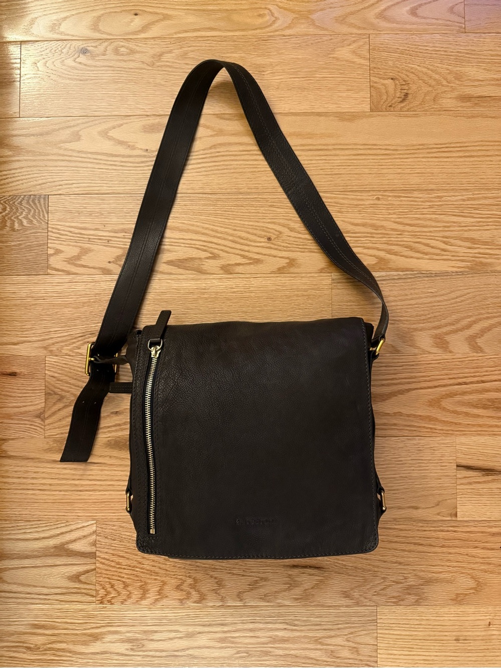 A. Testoni Leather Men's Messenger Bag with Adjustable Strap (Dark Brown)